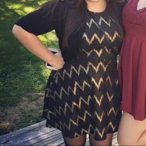 Eclipse black & gold chevron fit and flare dress
